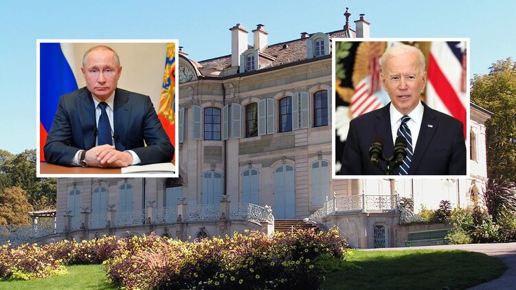 Владимир Путин, Джо Байден на фоне Villa La Grange. Коллаж 