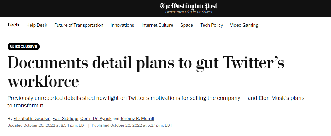 Газета Washington Post пишет о том, что всемирно известный бизнесмен Илон Маск хочет уволить 75% сотрудников Twitter в случае его приобретения
