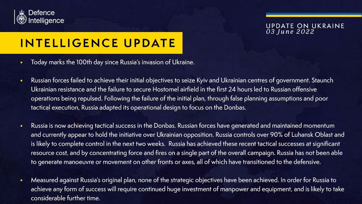 Разведка Британии в сводке подводит итоги 100 дней войны в Украине