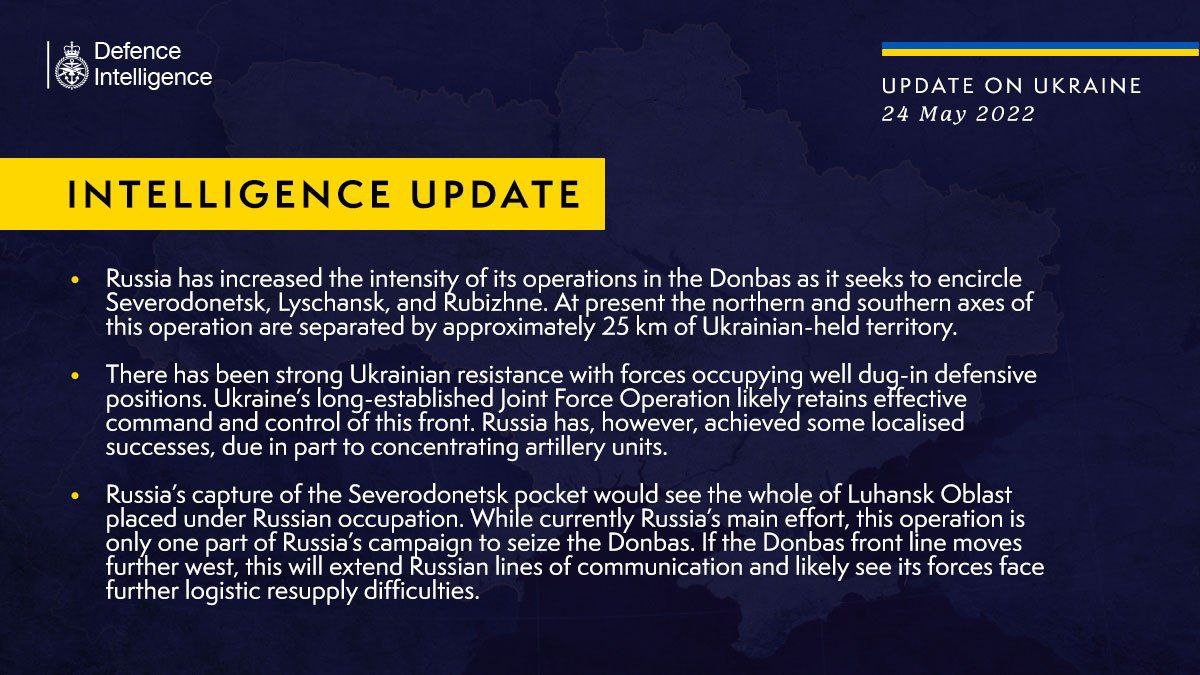 РФ увеличила интенсивность своих операций на Донбассе, стремясь окружить Северодонецк, Лисичанск и Рубежное