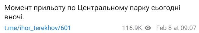 Терехов опублікував відео моменту прильоту парком Горького