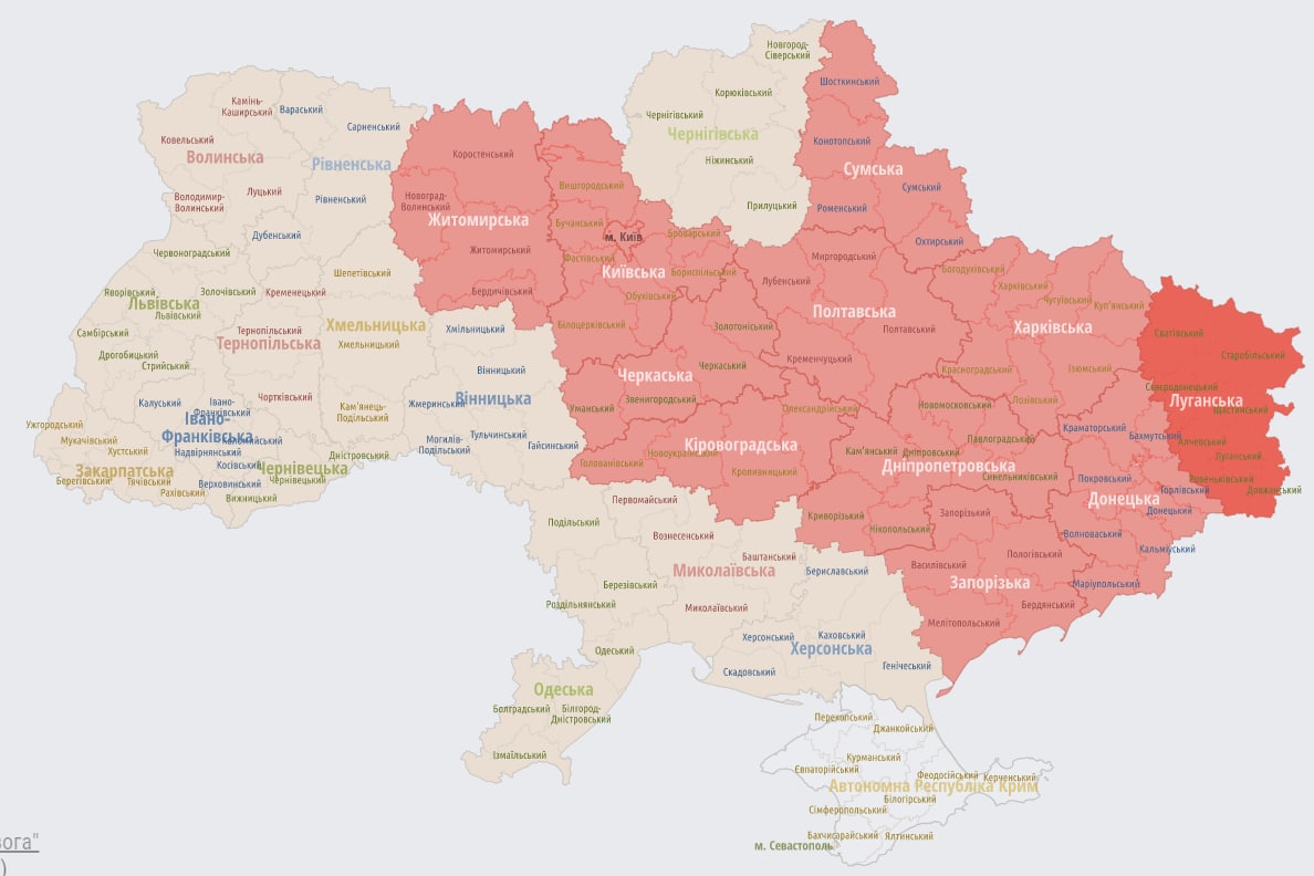 Карта воздушных тревог в Украине 15 мая 2022 года