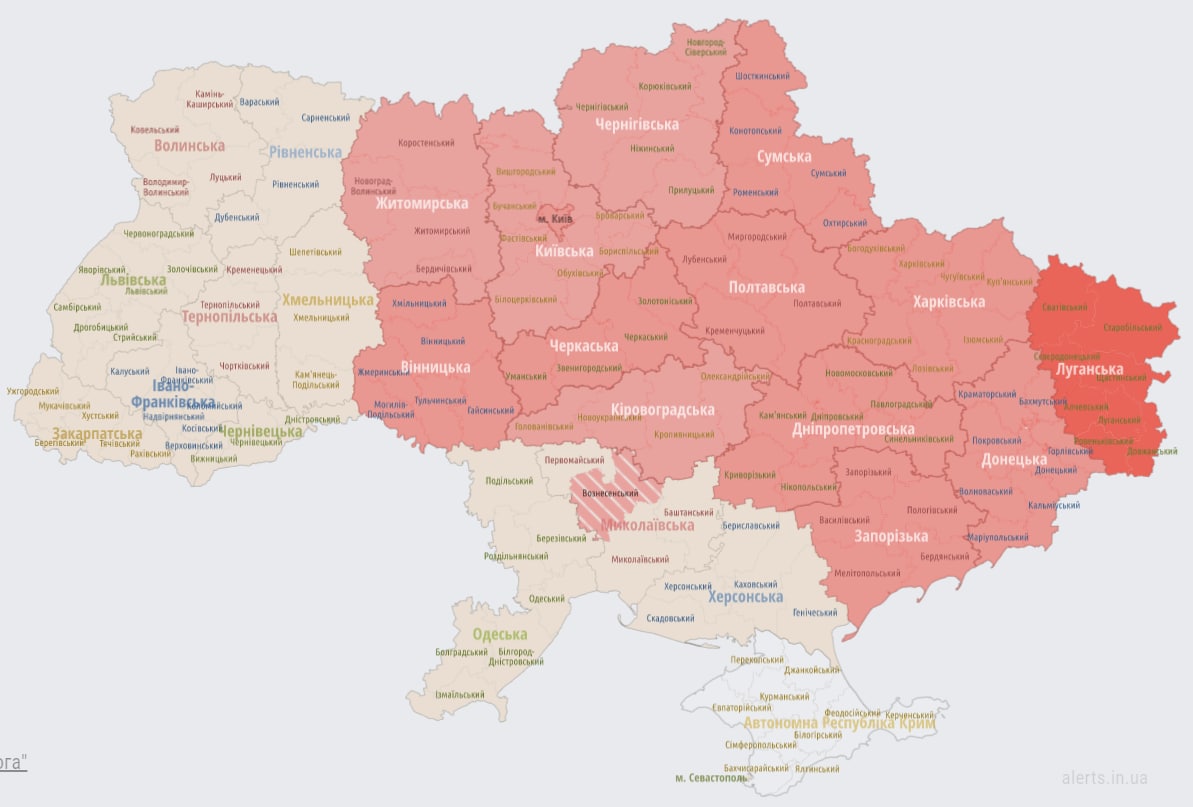 Карта воздушных тревог в Украине 12 июня 2022 года
