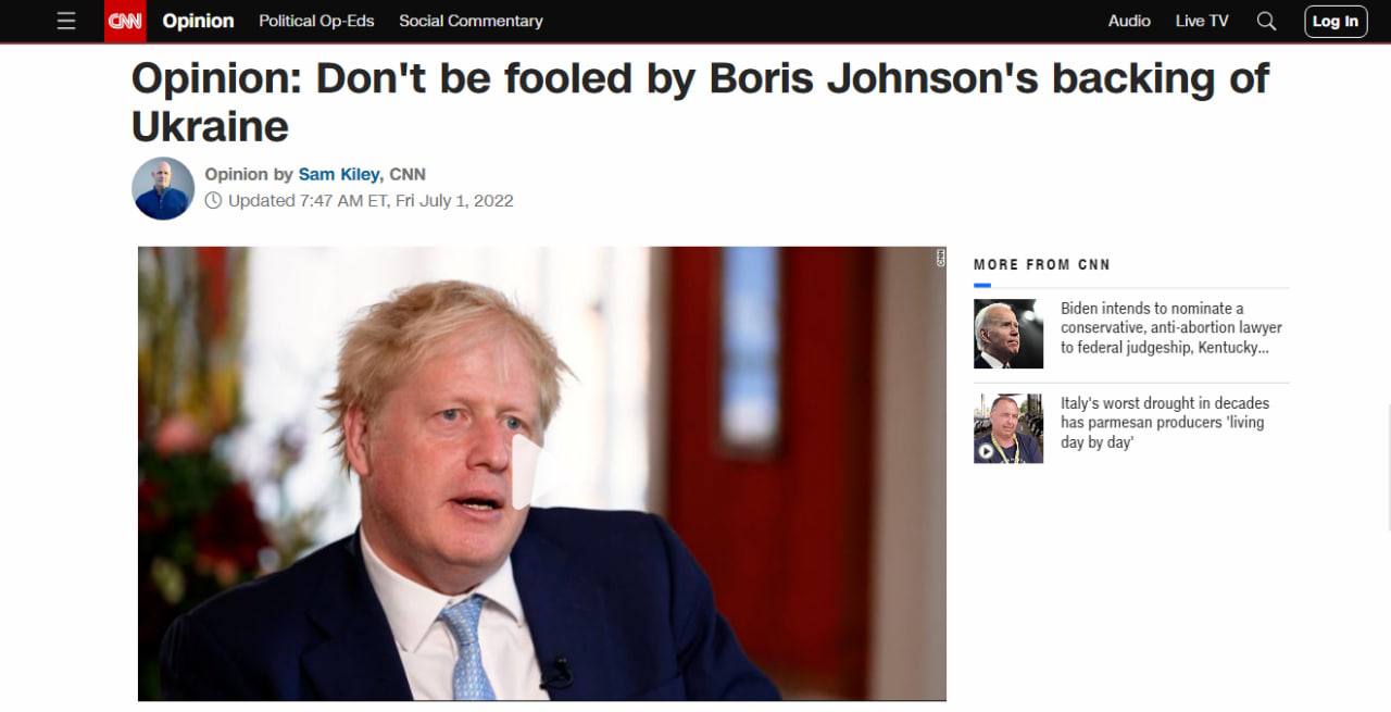 "Не дайте себя одурачить поддержкой Борисом Джонсоном Украины", - колонка с таким заголовком опубликована на CNN