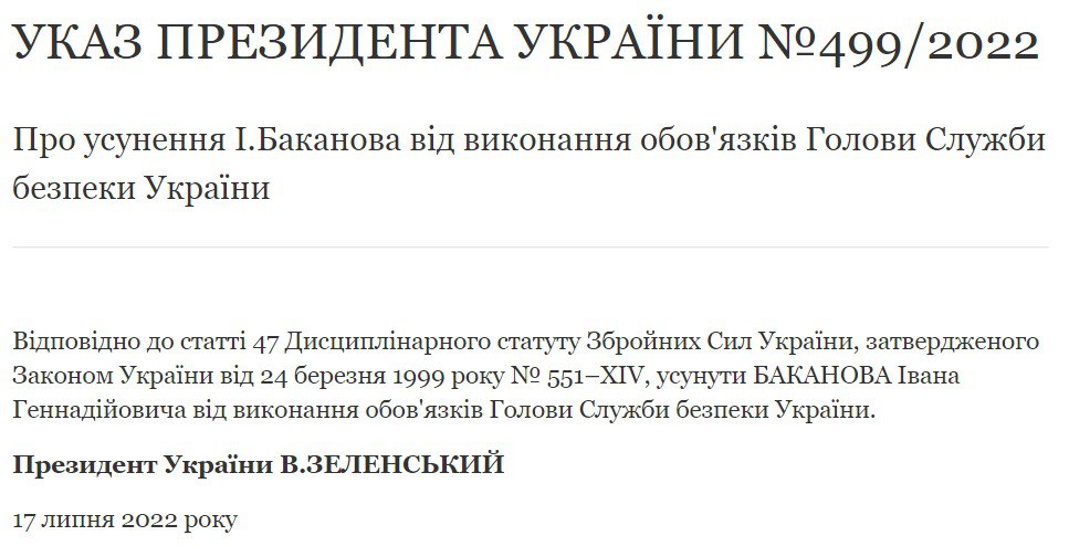 Владимир Зеленский отстранил от должности Ивана Баканова