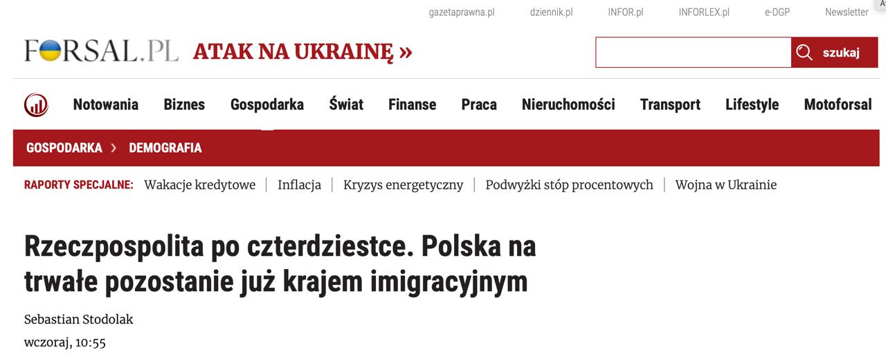 Издание Forsal сообщило, что в результате наплыва беженцев, население Польши достигает 42 млн, но ни один прогноз о коллапсе социальной системы в стране не сбылся