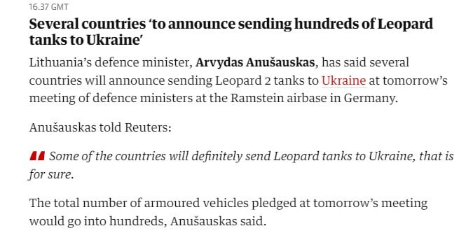 На встрече "Рамштайн" несколько стран объявят о поставках танков в Украину
