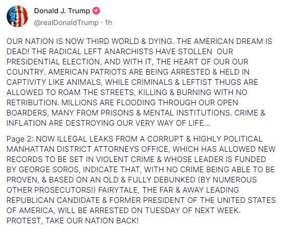 Скріншот запису Дональда Трампа