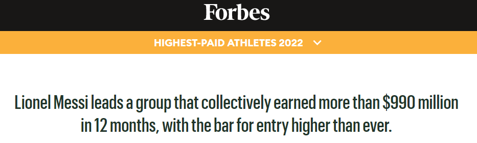 Месси возглавил топ-10 самых высокооплачиваемых спортсменов 2022 года