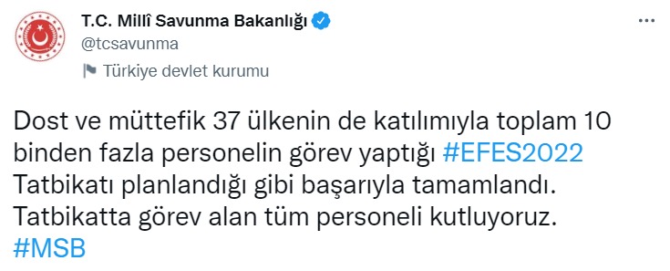 Скриншот из Твиттера Министерства национальной обороны Турции
