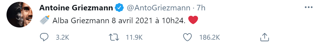 Гризманн стал отцом в третий раз