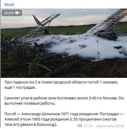 Ан-2 разбился в Нижегородской области
