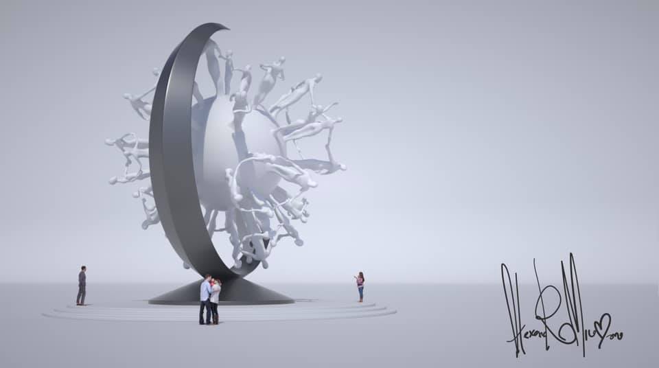 Одесский скульптор Александр Милов представил эскиз монумента гигантского коронавируса