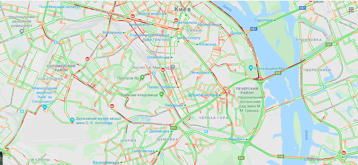 Пробки в Киеве 3 февраля на Google Maps, скриншот