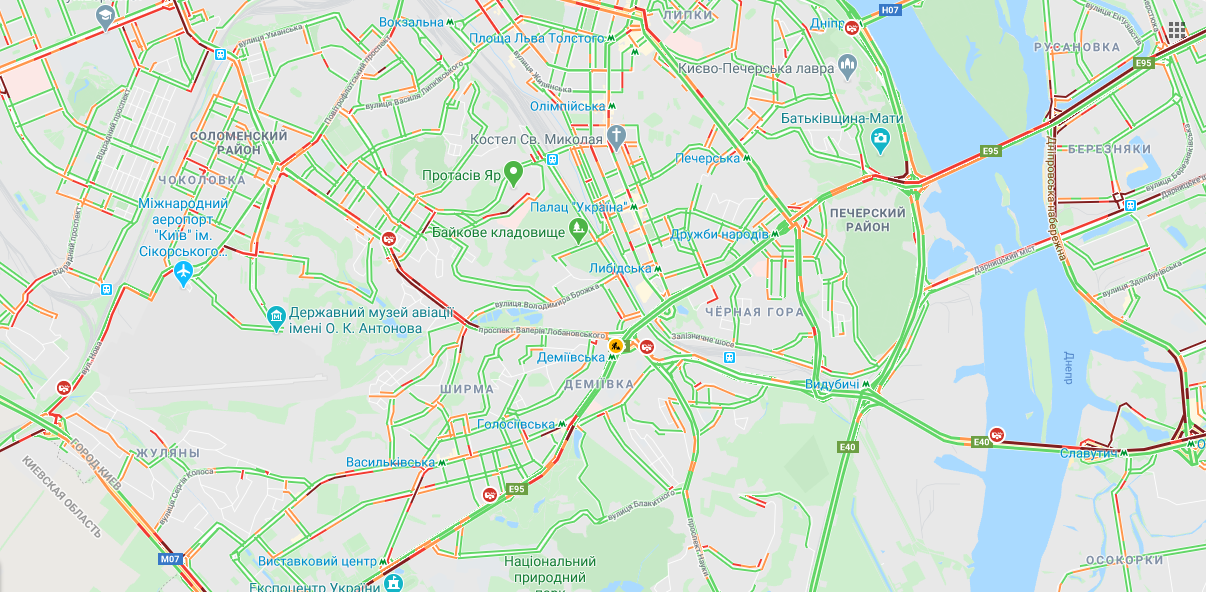 Пробки в Киеве 26 мая. Скриншот: Google Maps