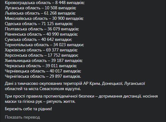 Коронавирус в Украине на 31 декабря. Скриншот фейсбук-поста Степанова