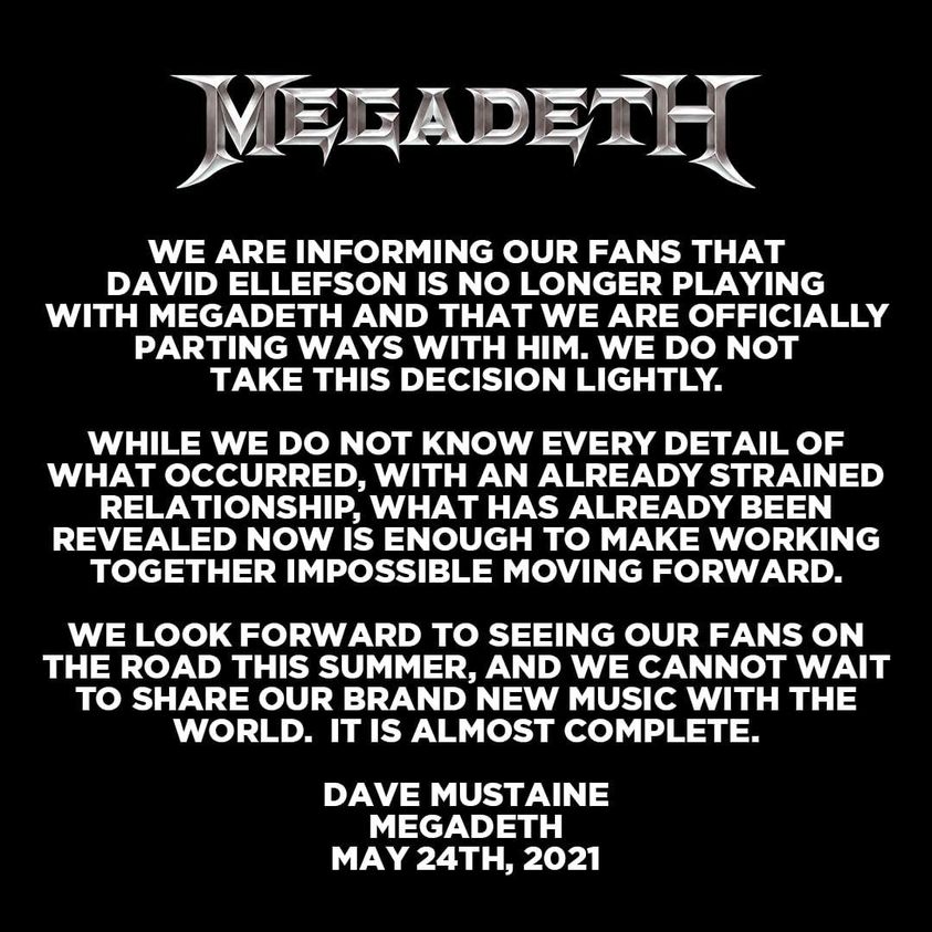 Скриншот из Фейсбука Megadeth 