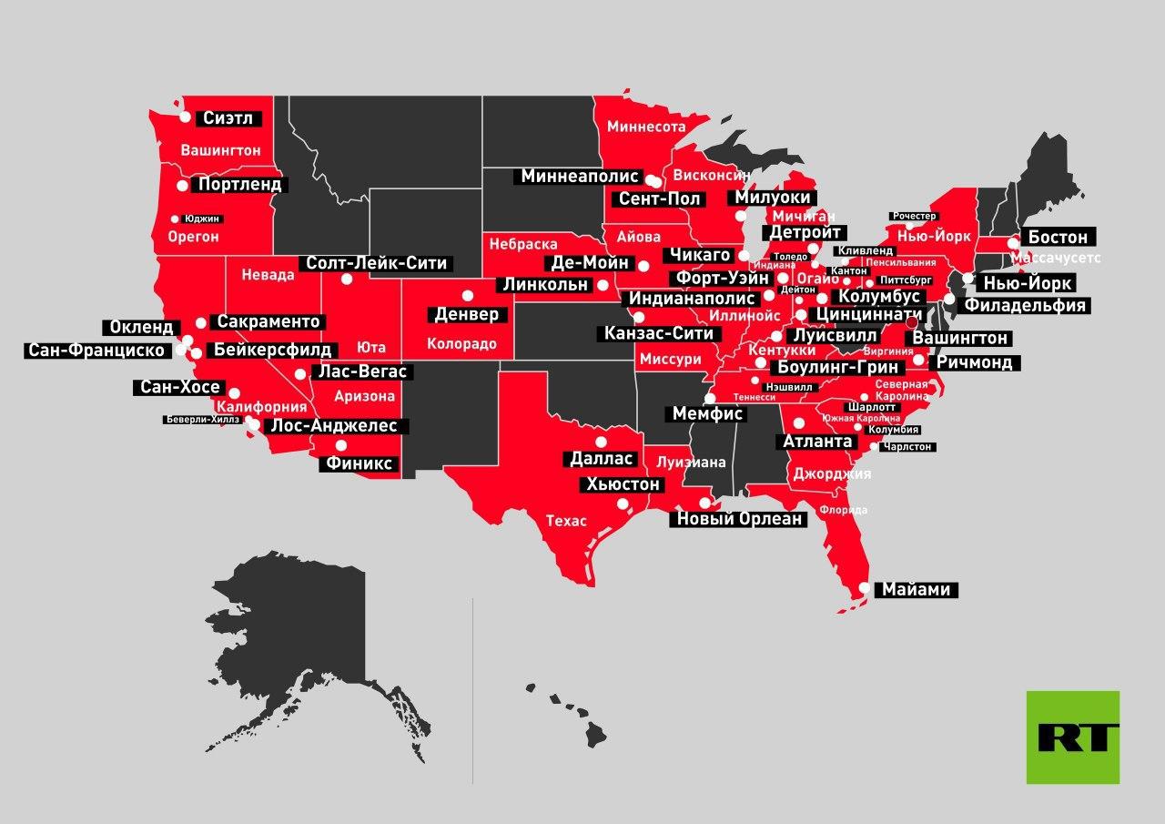 Карта распространения протестов в США