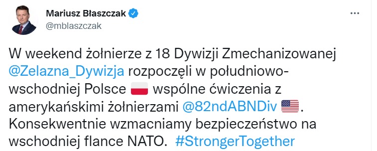 Скриншот из Твиттера Мариуша Блащака