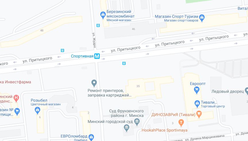 Карта, как эпицентр протестов в Минске сместился с Пушкинской в сторону метро Спортивная