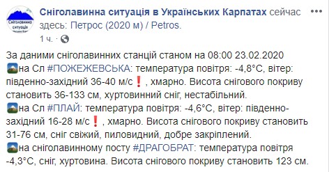 Скриншот: Снеголавинная ситуация в Украинских Карпатах