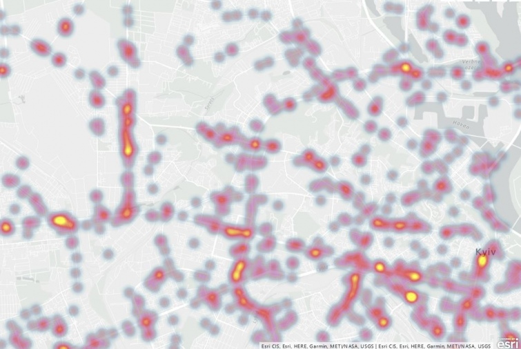 Карта наиболее опасных мест ДТП в Киеве. Сделана на основе данных ДТП полиции с 01.08.2016 до 31.12.2019
