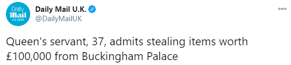Слуга Елизаветы II сознался в краже медалей и фотографий из Букингемского дворца. Скриншот: Твиттер