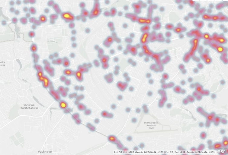 Карта наиболее опасных мест ДТП в Киеве. Сделана на основе данных ДТП полиции с 01.08.2016 до 31.12.2019