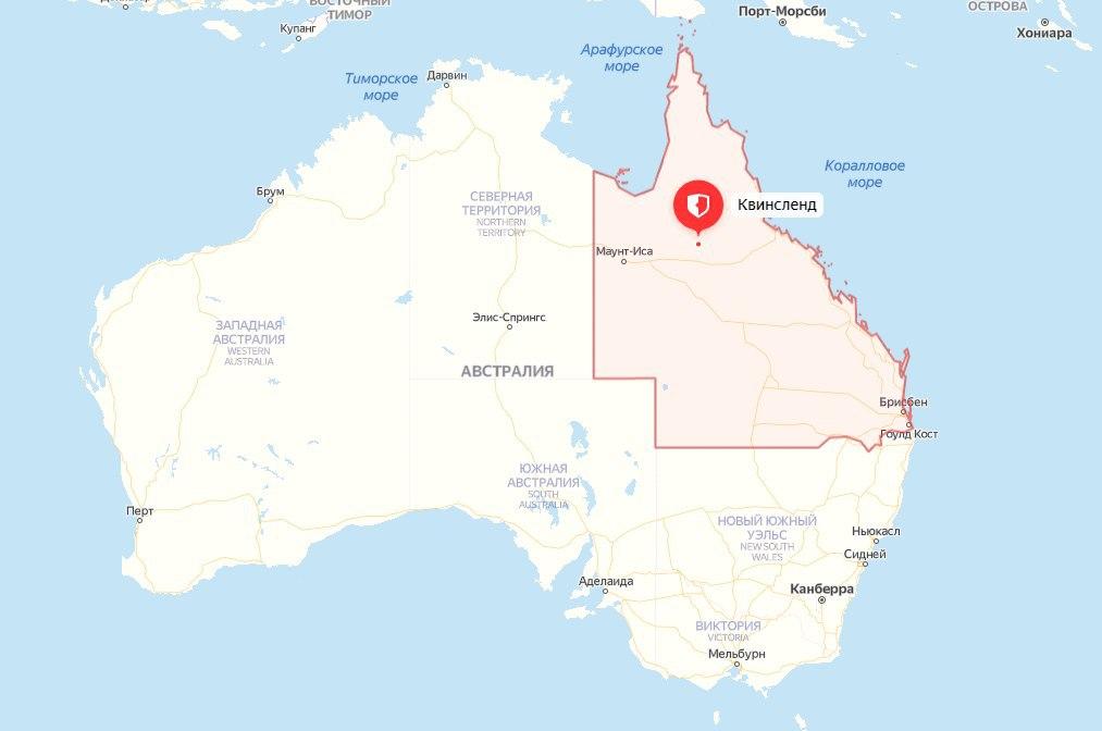 Власти австралийского штата Квинсленд закрыли границу с южными регионами из-за вспышки коронавируса. Карта: РИА Новости