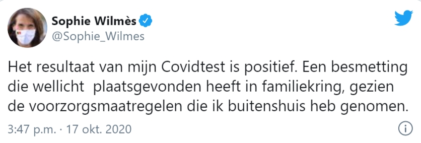 Главу МИД Бельгии Софи Вильмес поместили в больницу. Она заболела Covid-19. Скриншот: twitter.com/BelgiumMFA