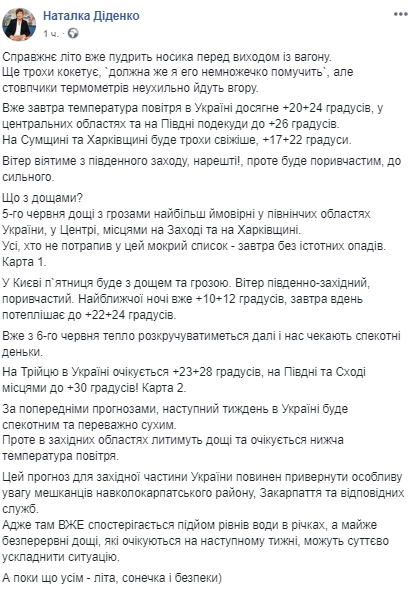 Скриншот: Facebook/ Наталья Диденко