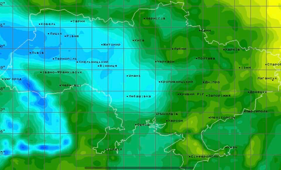 Погода в Украине в пятницу. Скриншот из фейсбука синоптика Натальи Диденко