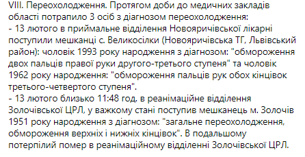 Смерть от переохлаждения во Львовской области. Скриншот  https://www.facebook.com/dczlvoda/