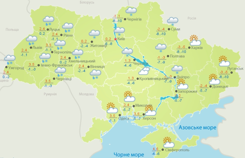 Прогноз погоды от Укргидрометцентра