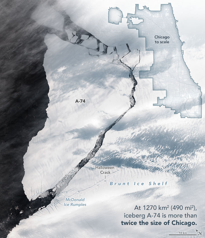 Снимки айсберга из космоса. Фотографии НАСА