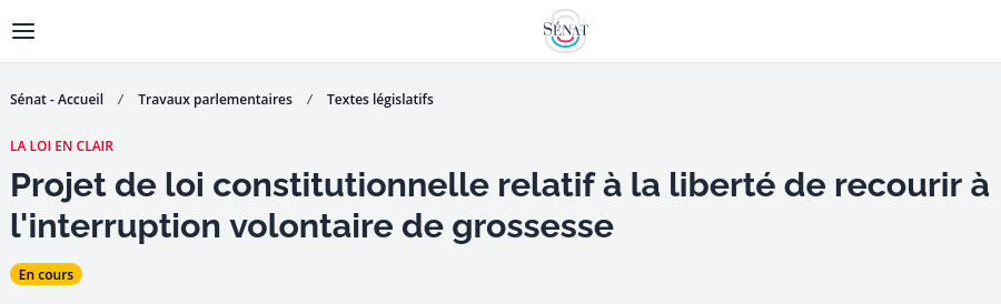 Снимок заголовка сообщения на senat.fr