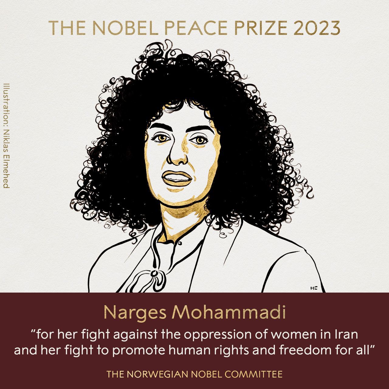 Иллюстрация к награждению Наргес Мохаммади. Источник - nobelpeaceprize.org